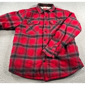 Coleman Shacket Mens Large Red Sherpa-Lined Plaid Flannel Button Up Workwear